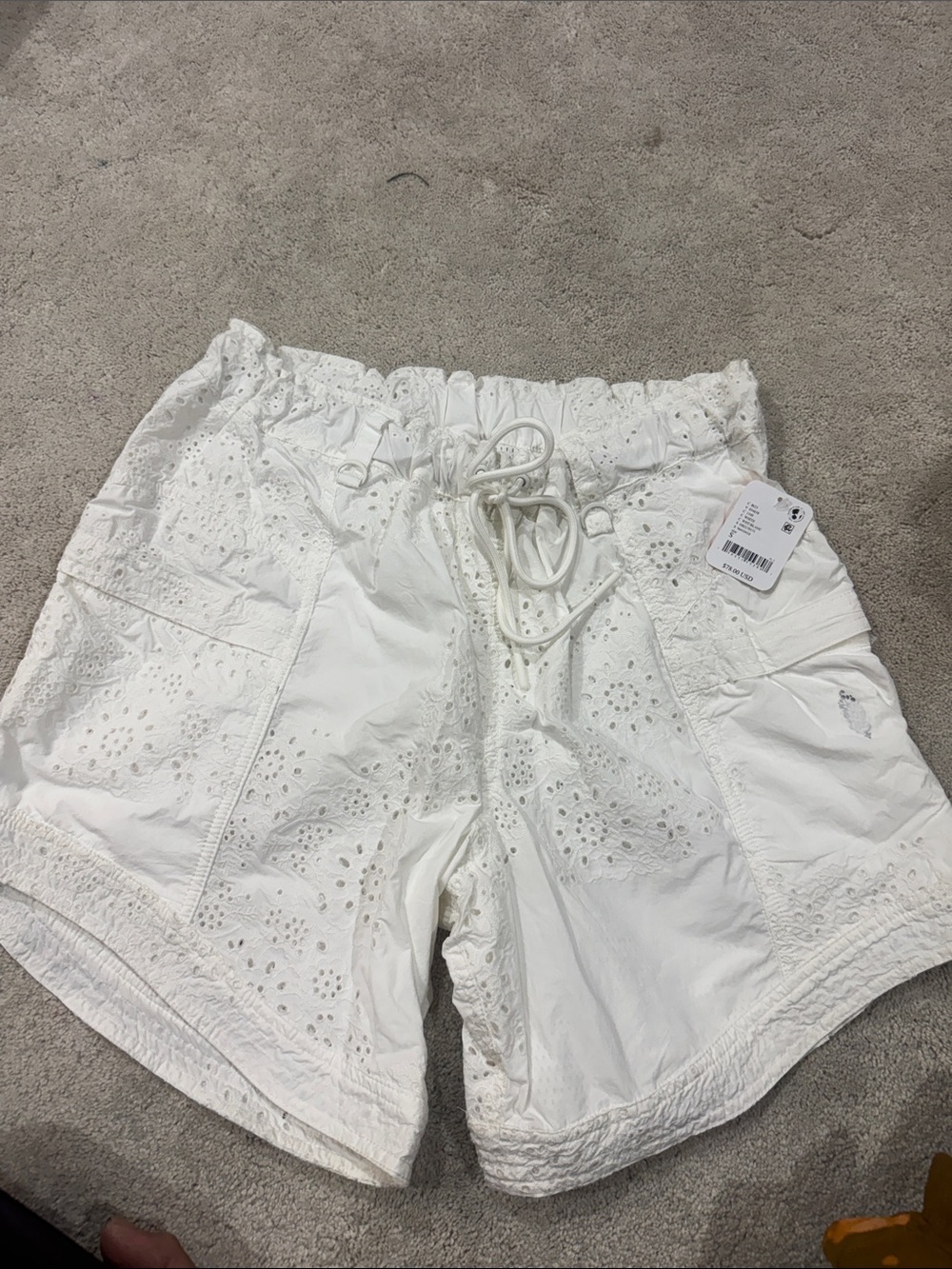 Free People White Eyelet Drawstring Bermuda Shorts